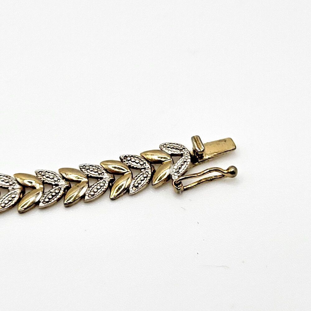 Sterling Silver Vermeil Leaf Bracelet Signed FAS Antique Style 7.25in